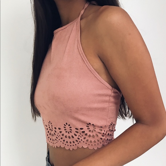 🔃🆕 Sachi - Light Mauve Vegan Suede Halter Top - Picture 2 of 3